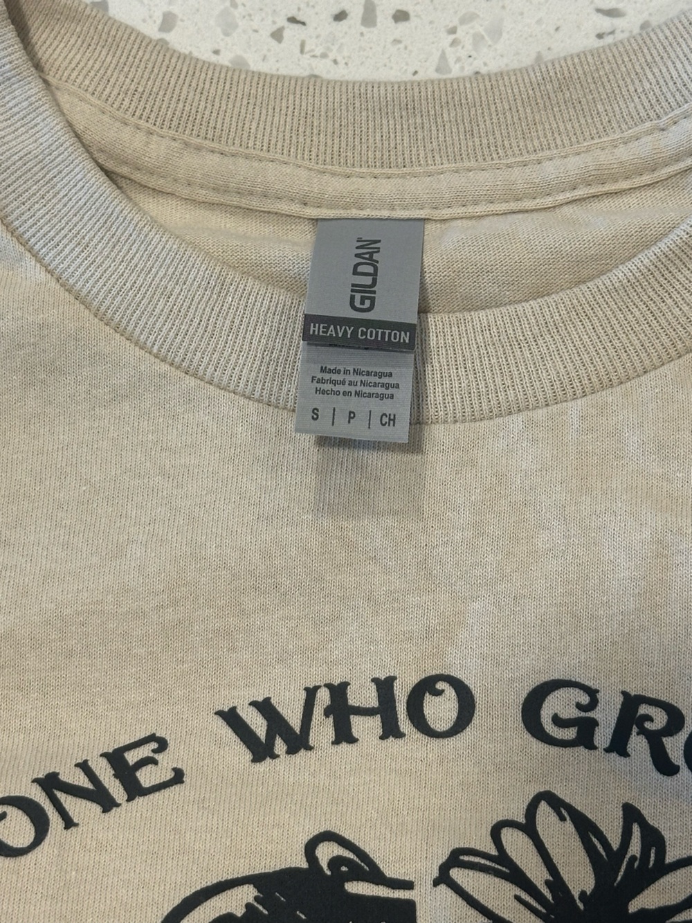 Gildan Beige Tee with Black Ribcage & Floral Graphic - Picture 5 of 5